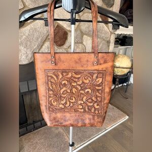 Hand tooled leather tote